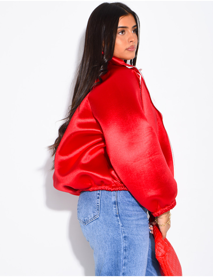 Veste en néoprène satinée à bandes contrastantes