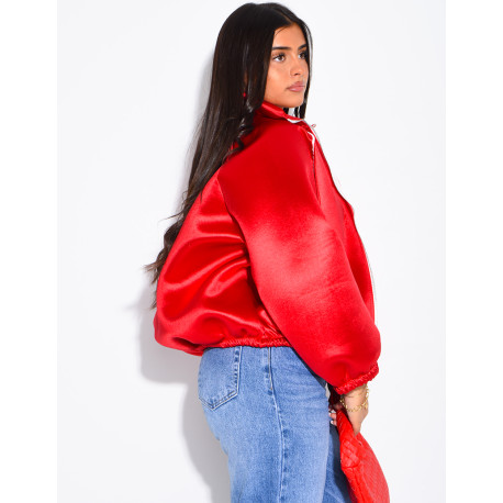 Veste en néoprène satinée à bandes contrastantes