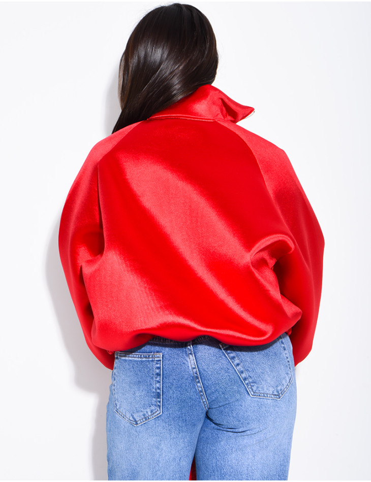 Veste en néoprène satinée à bandes contrastantes