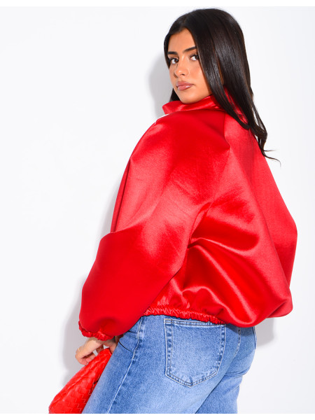 Veste en néoprène satinée à bandes contrastantes