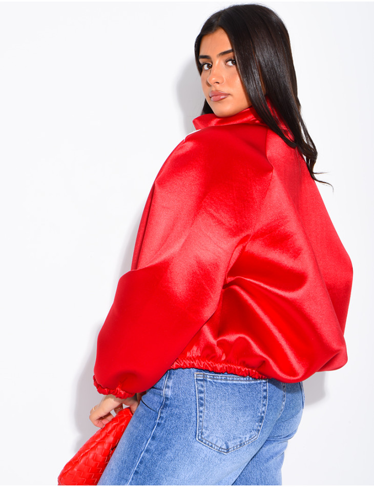 Veste en néoprène satinée à bandes contrastantes