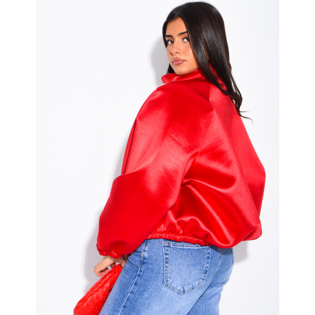 Veste en néoprène satinée à bandes contrastantes