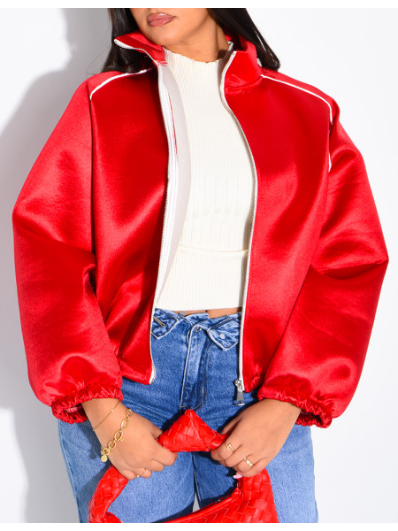 Veste en néoprène satinée à bandes contrastantes