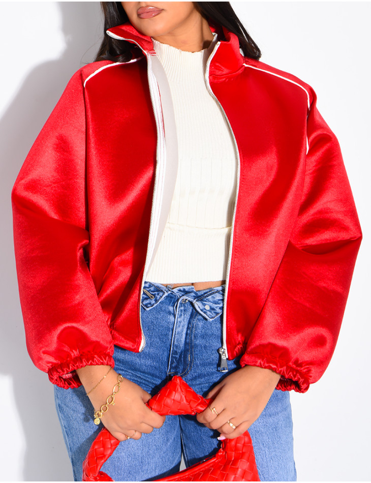 Veste en néoprène satinée à bandes contrastantes
