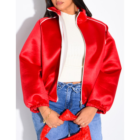 Veste en néoprène satinée à bandes contrastantes