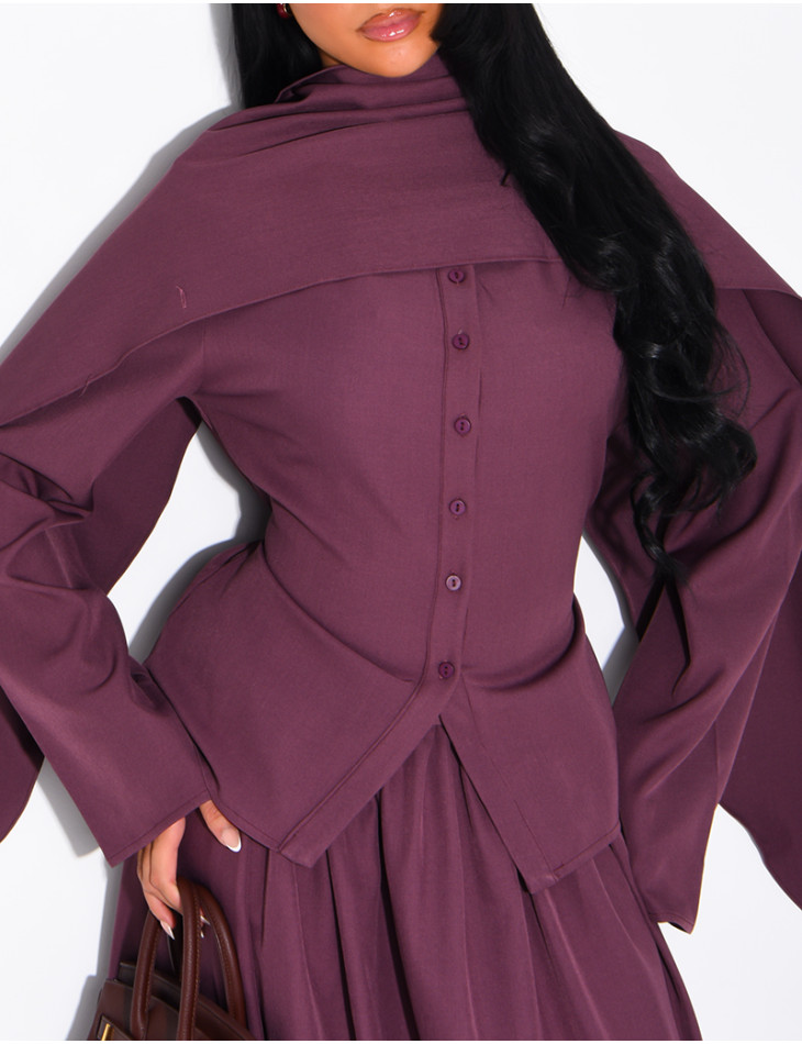 Ensemble châle, chemise et jupe longue évasée