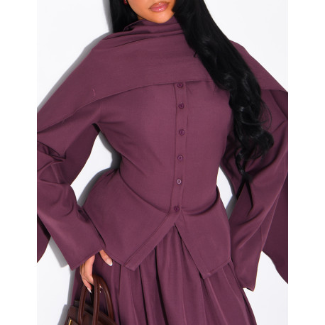 Ensemble châle, chemise et jupe longue évasée