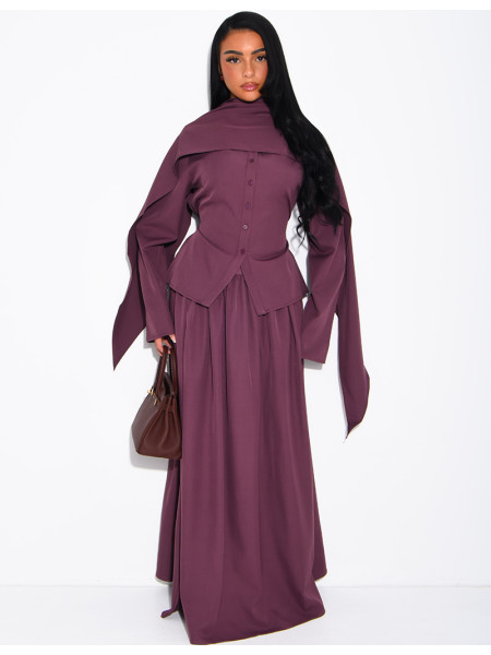 Ensemble châle, chemise et jupe longue évasée