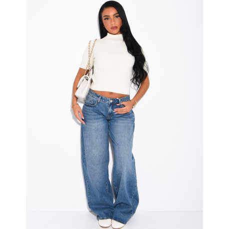 Jeans taille basse délavé coupe large