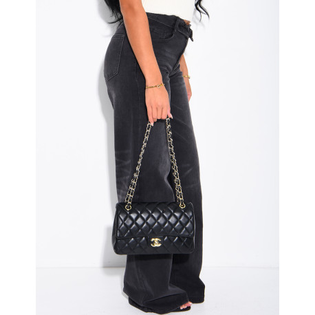 Faded wide-leg jeans with a turn-up at the waist