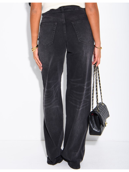 Faded wide-leg jeans with a turn-up at the waist