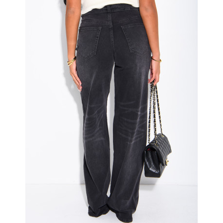 Faded wide-leg jeans with a turn-up at the waist