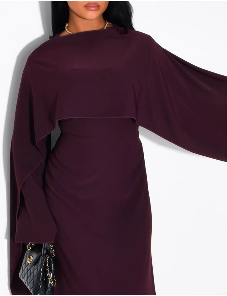 Robe modeste longue à cape ornée de franges