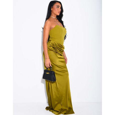 Robe bustier à empiècement en satin drapé