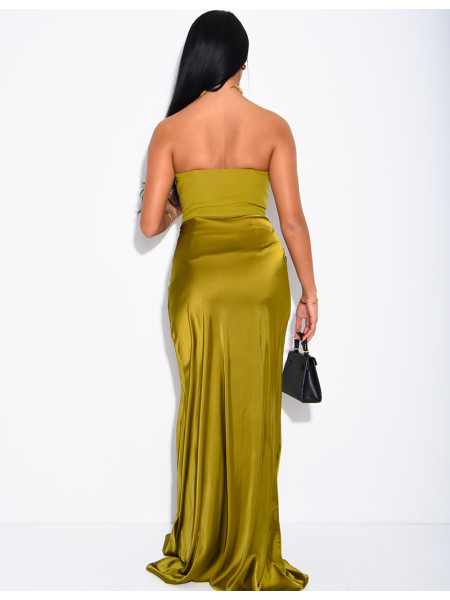 Robe bustier à empiècement en satin drapé