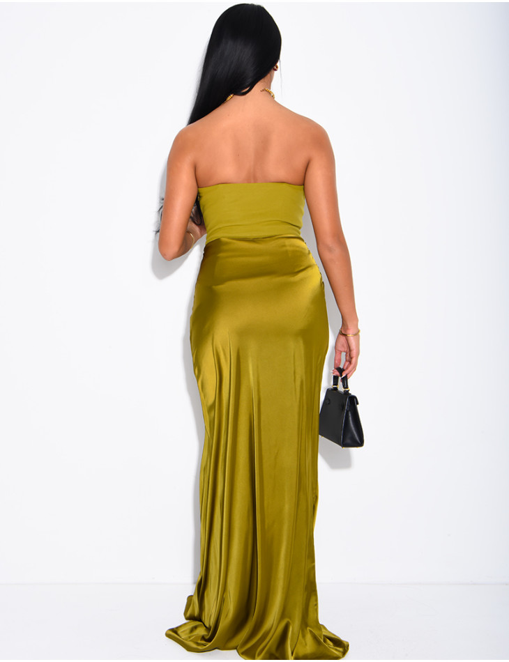 Robe bustier à empiècement en satin drapé