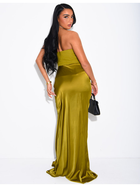 Robe bustier à empiècement en satin drapé
