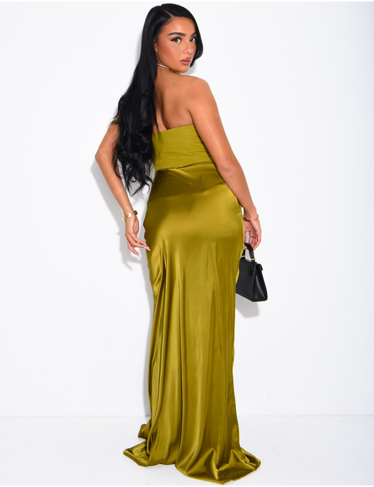 Robe bustier à empiècement en satin drapé