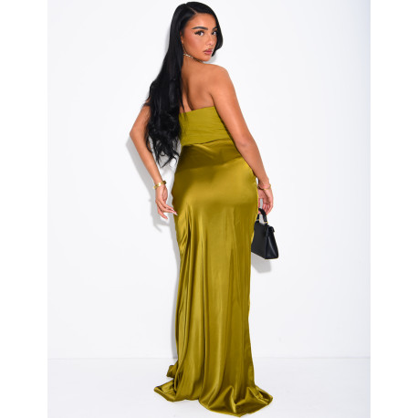 Robe bustier à empiècement en satin drapé