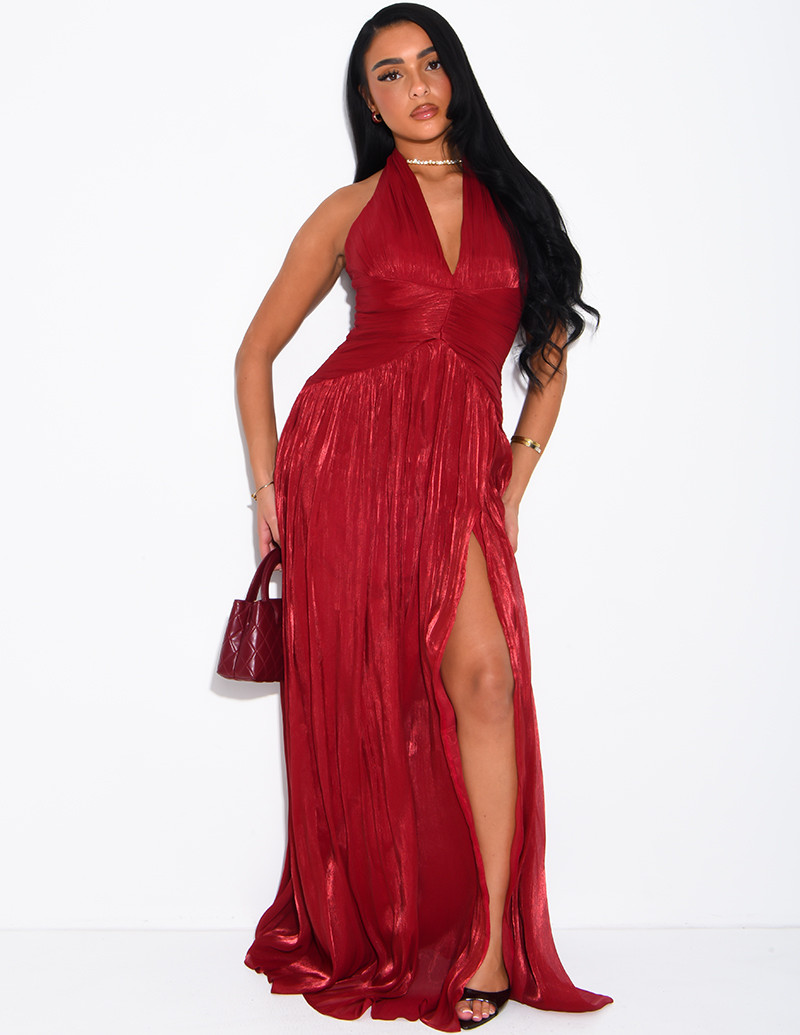 Robe longue dos nu en satin...