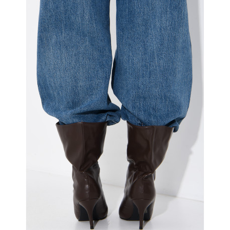 Bottes à talons en similicuir plissé