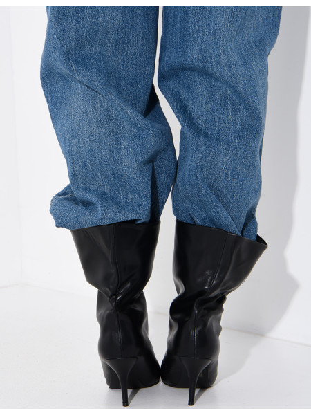 Bottes à talons en similicuir plissé