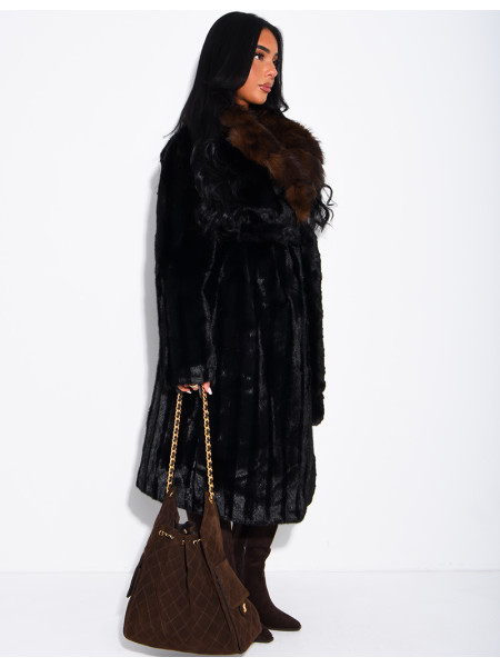 Premium faux fur long coat with belt