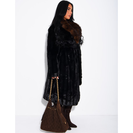 Premium faux fur long coat with belt