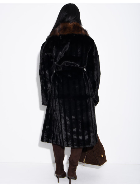 Premium faux fur long coat with belt