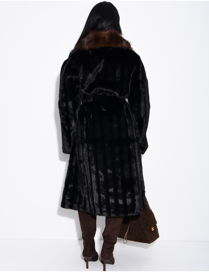 Premium faux fur long coat with belt