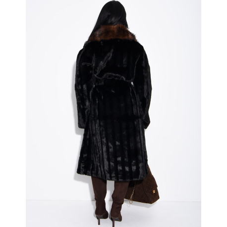 Premium faux fur long coat with belt
