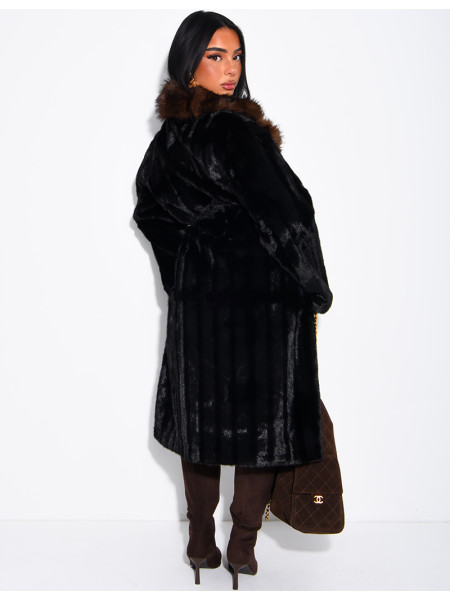 Premium faux fur long coat with belt