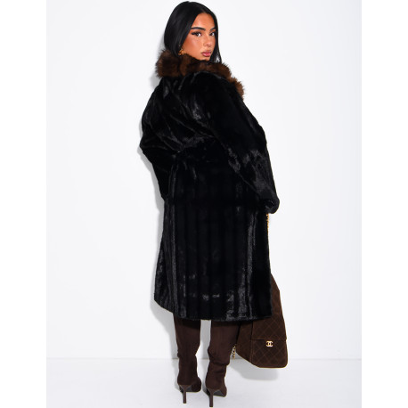 Premium faux fur long coat with belt