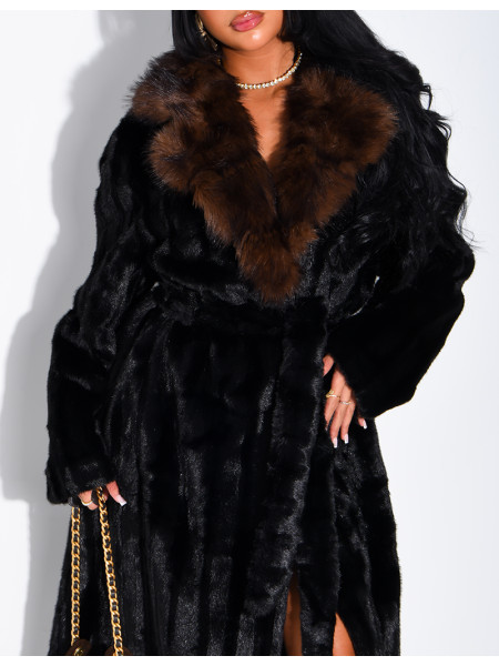 Premium faux fur long coat with belt