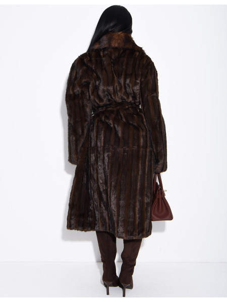 Premium faux fur long coat with belt