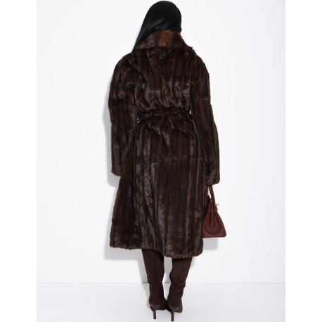 Premium faux fur long coat with belt