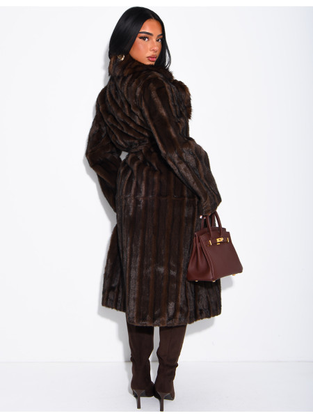 Premium faux fur long coat with belt