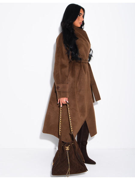 Long wool coat with a stand-up collar