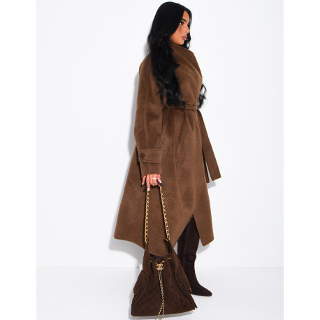 Long wool coat with a stand-up collar