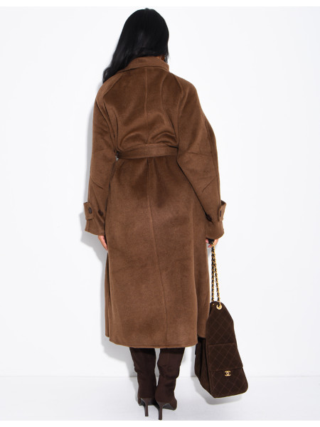 Long wool coat with a stand-up collar