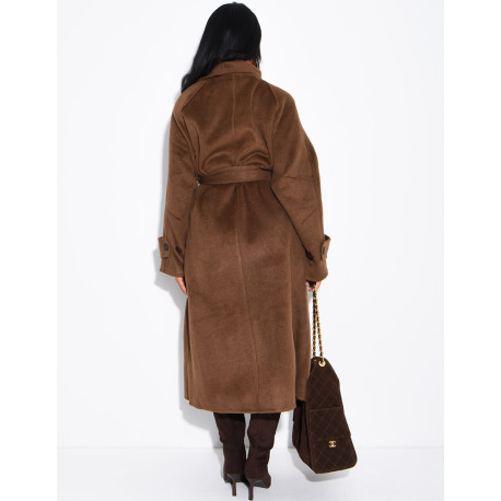 Long wool coat with a stand-up collar