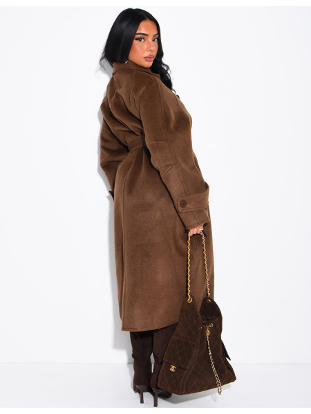 Long wool coat with a stand-up collar