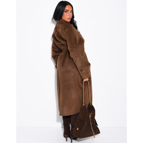 Long wool coat with a stand-up collar