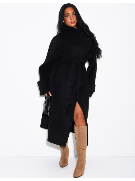 Manteau long en laine à col montant