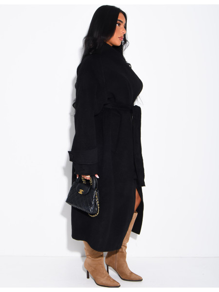 Manteau long en laine à col montant