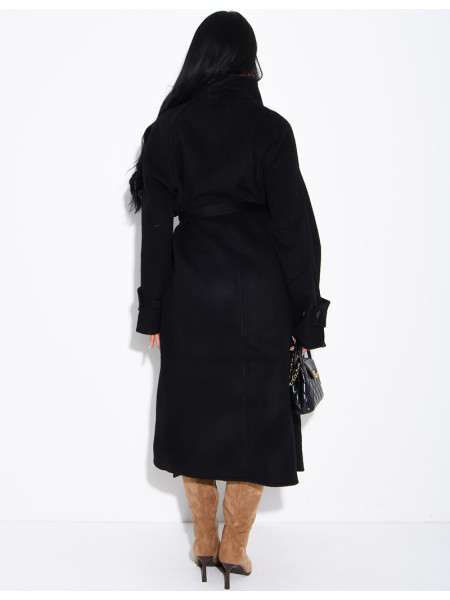 Manteau long en laine à col montant