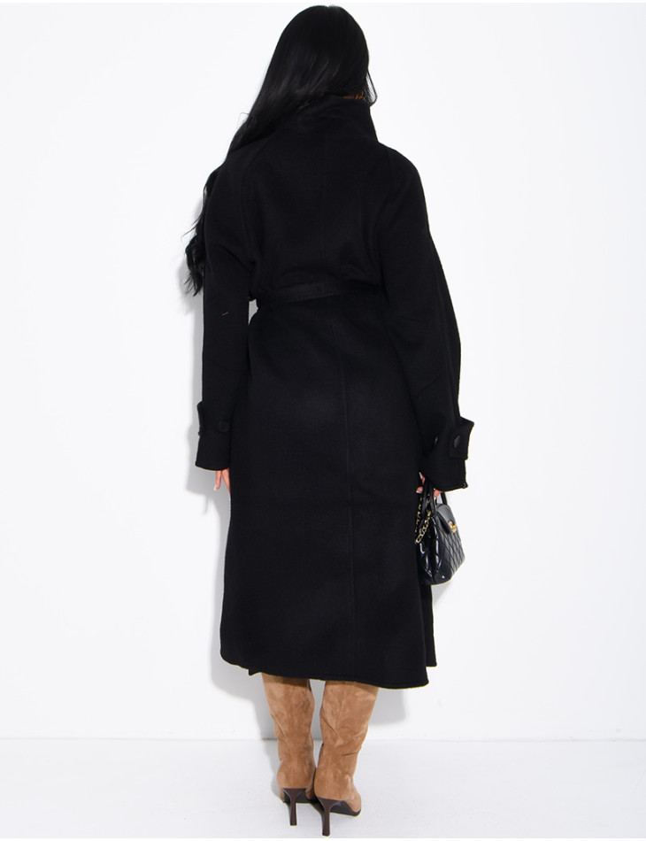 Manteau long en laine à col montant