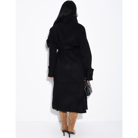 Manteau long en laine à col montant