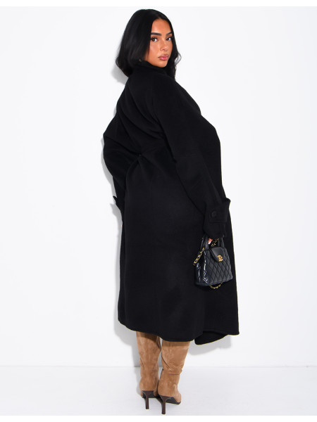 Manteau long en laine à col montant