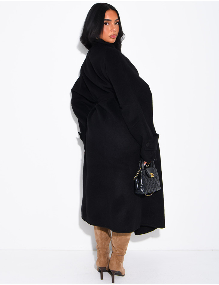 Manteau long en laine à col montant
